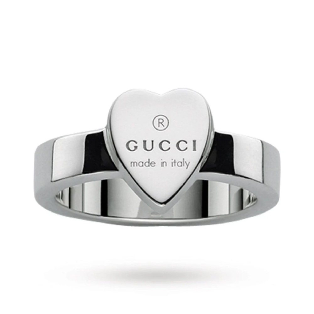GUCCI TRADEMARK STERLING SILVER HEART RING with BOX  📦 And Gucci 💍 Dust Bag 5.5